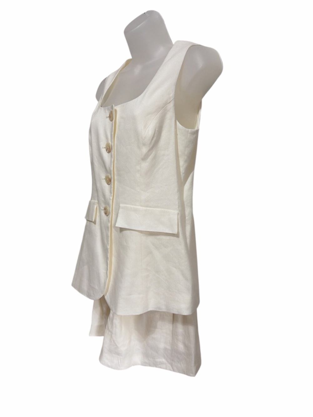 NWT Antonio Melani Rhea Ivory Linen Top Mini Skirt Set Size 2 Attached Faux 2pc - Picture 3 of 9